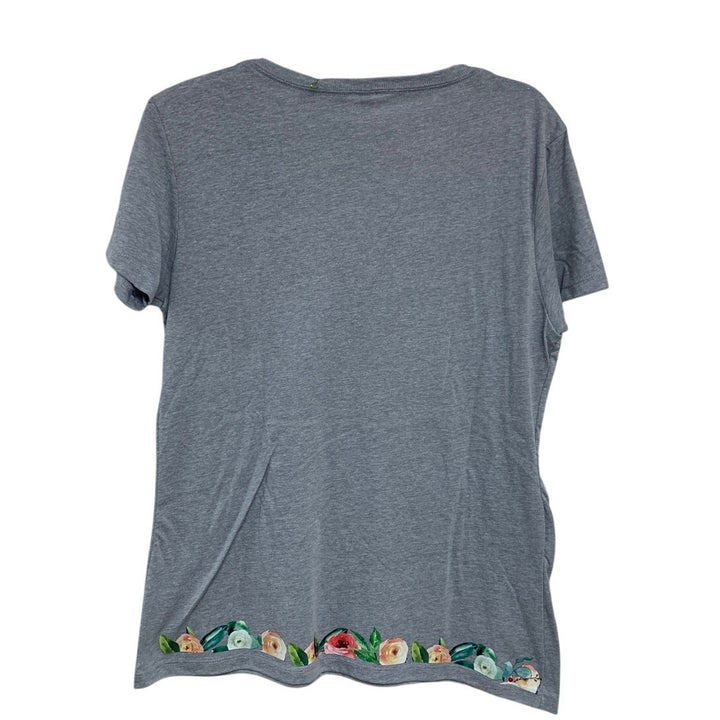 New Hand Printed XXL Heathered Gray Floral Wrap Around Short Sleeve Tee Shirt