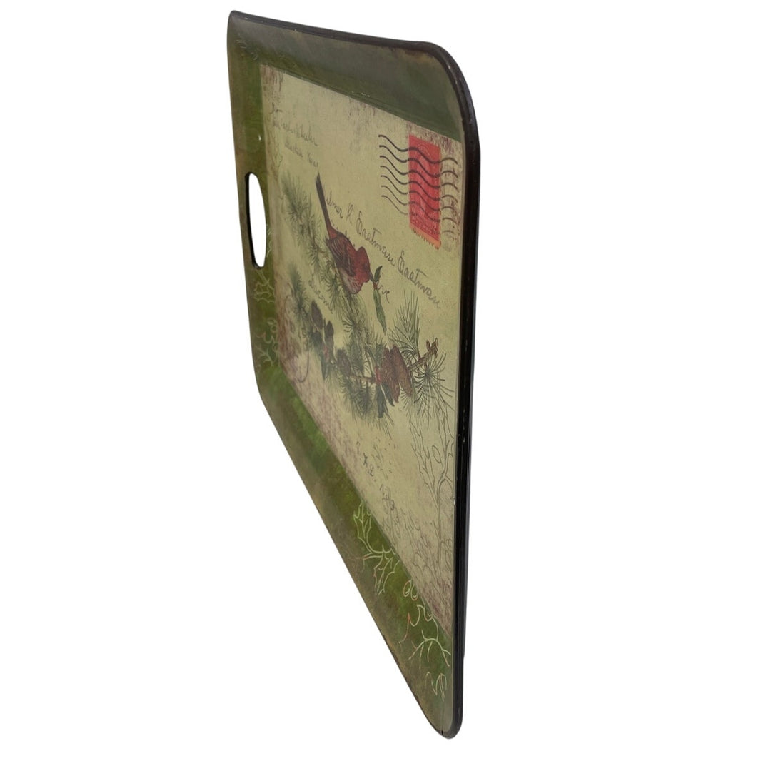 Creative Co-op Vintage 1913 Postcard Postage Stamp Style Cardinal Plastic Tray