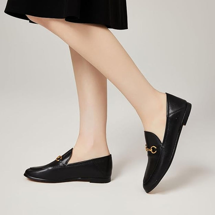 Vertundy Womens 7 Black Faux Leather Slide On Pointy Toe Low Heel Loafer Shoes