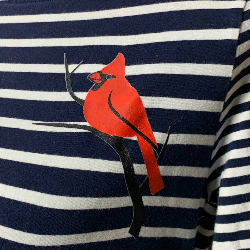 Handmade Upcycled Large Cardinal Striped 3/4 Sleeve Cotton Blend Boat Neck Top