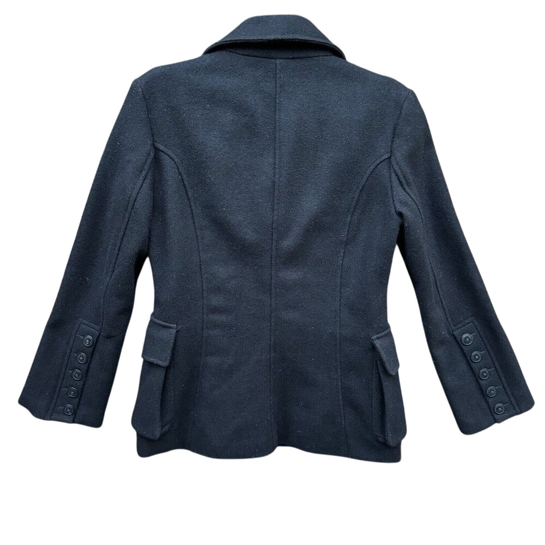 Tommy Hilfiger Womens Medium Black Double Breasted Polyester Wool Blend Pea Coat
