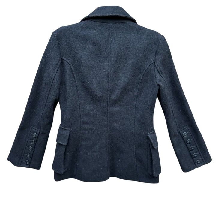 Tommy Hilfiger Womens Medium Black Double Breasted Polyester Wool Blend Pea Coat
