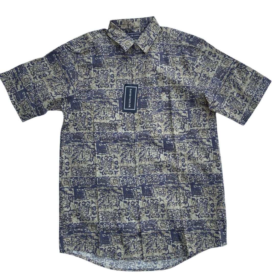 NWT New David Taylor Mens Medium Casual Short Sleeve Hawaiian Button Up Shirt