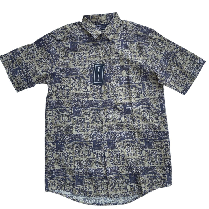 NWT New David Taylor Mens Medium Casual Short Sleeve Hawaiian Button Up Shirt