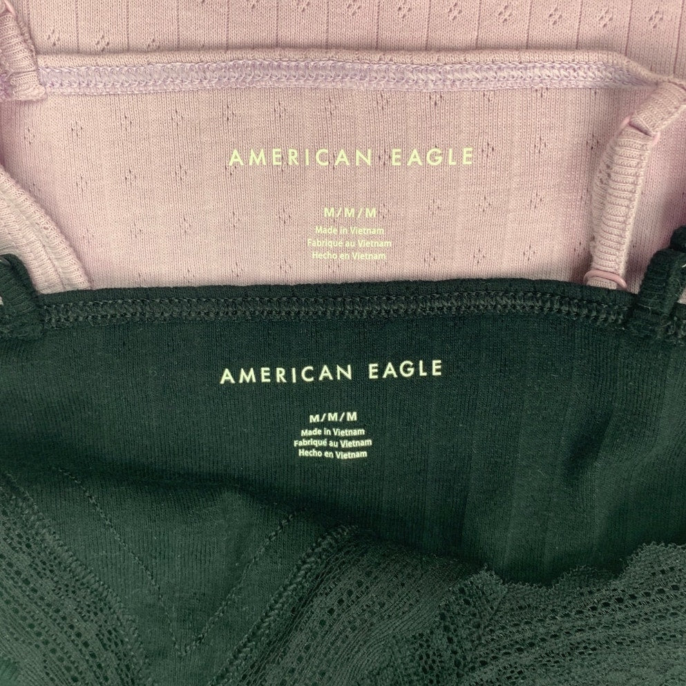 2 New American Eagle Womens Medium Lace Ruffled Edge Spaghetti Strap Tank Tops