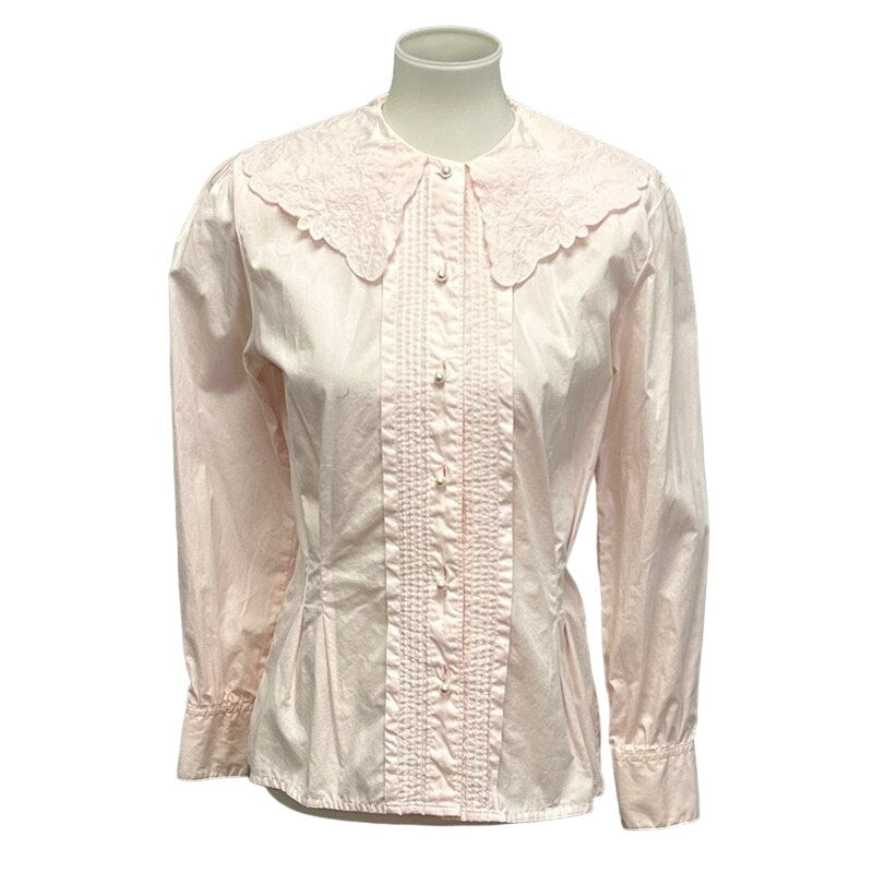 Vintage Jason Prescott Womens Size 8 100% Cotton Lacy Collar Pearl Button Shirt