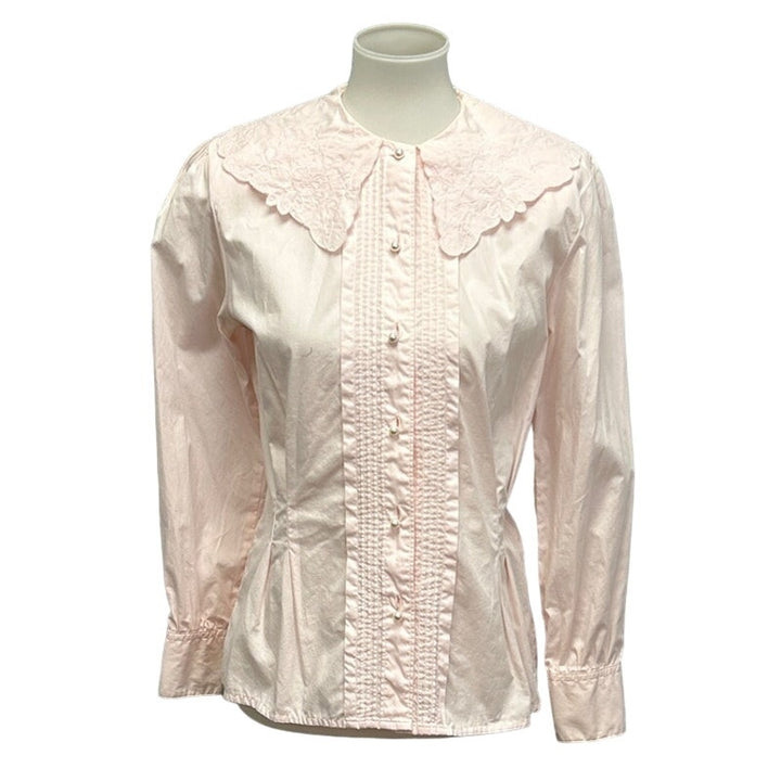 Vintage Jason Prescott Womens Size 8 100% Cotton Lacy Collar Pearl Button Shirt
