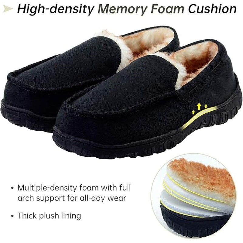 Vonair Mens 13 Black Faux Suede Moccasin Slipper Indoor Outdoor Slip On Shoes
