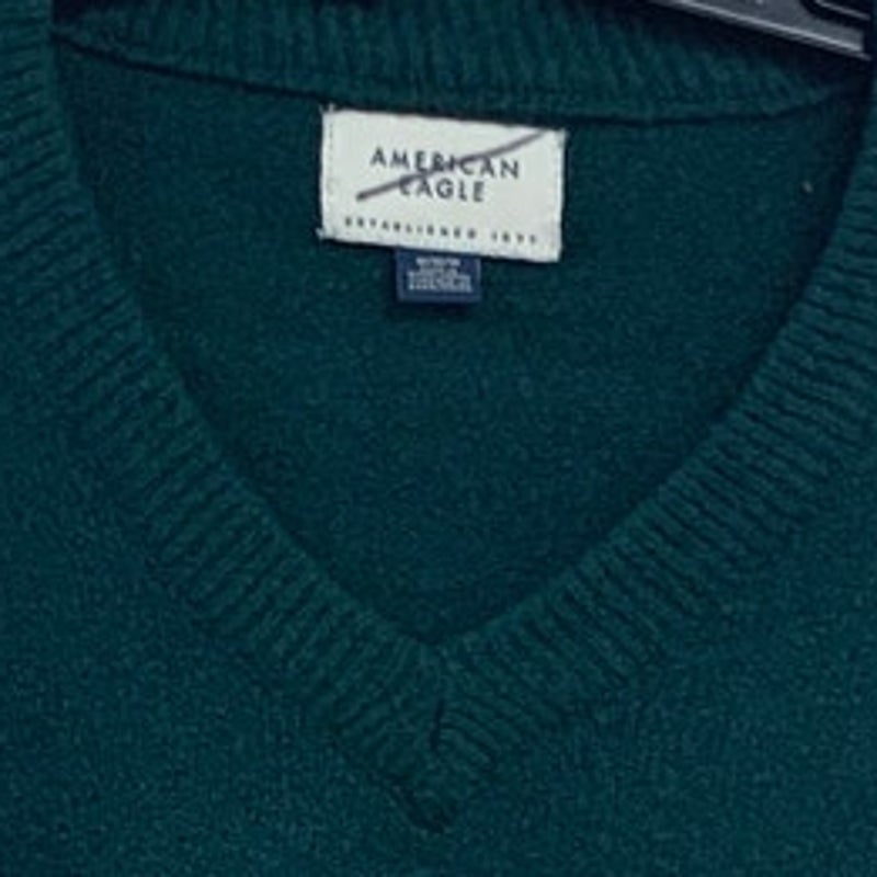 New American Eagle Womens Medium Dark Emerald Long Sleeve V Neck Knit Sweater