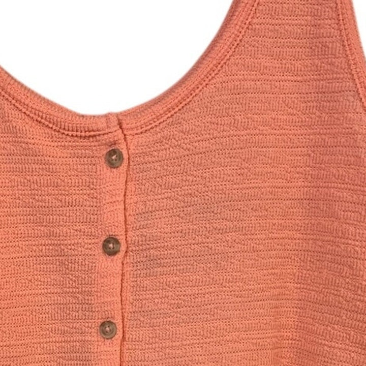 New Eddie Bauer Womens Peach Beachy Slub Button Front Cotton Blend Tank Top