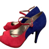 Xappeal US Size 8.5 Swank Pink Colorblock Faux Suede Strappy Peep Toe 4" Heels