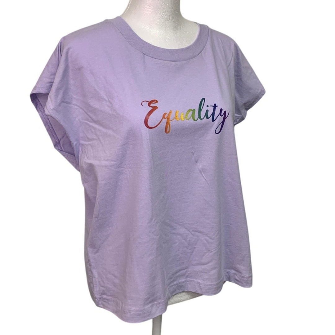 New Handprinted Womens XL Lilac Purple 100% Cotton Rainbow Equality Muscle Tee