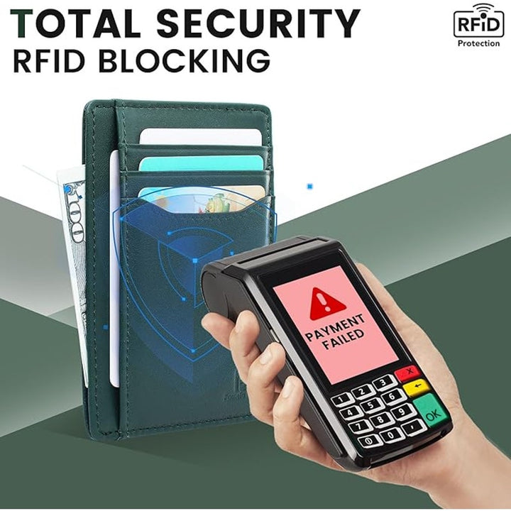 New Pomelo Best Hunter Green Genuine Leather Wallet RFID Blocking Card Holder