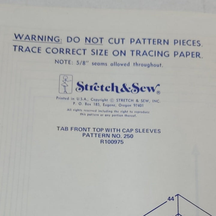 1974 Stretch &amp; Sew 250 Tab-Front Cap-Sleeve Top Sewing Pattern, Complete &amp; Uncut