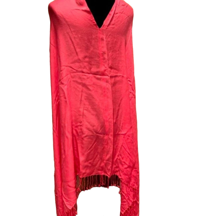 Handmade Upcycled Large Draping Hot Pink Fringed Poncho Lightweight Wrap Shawl