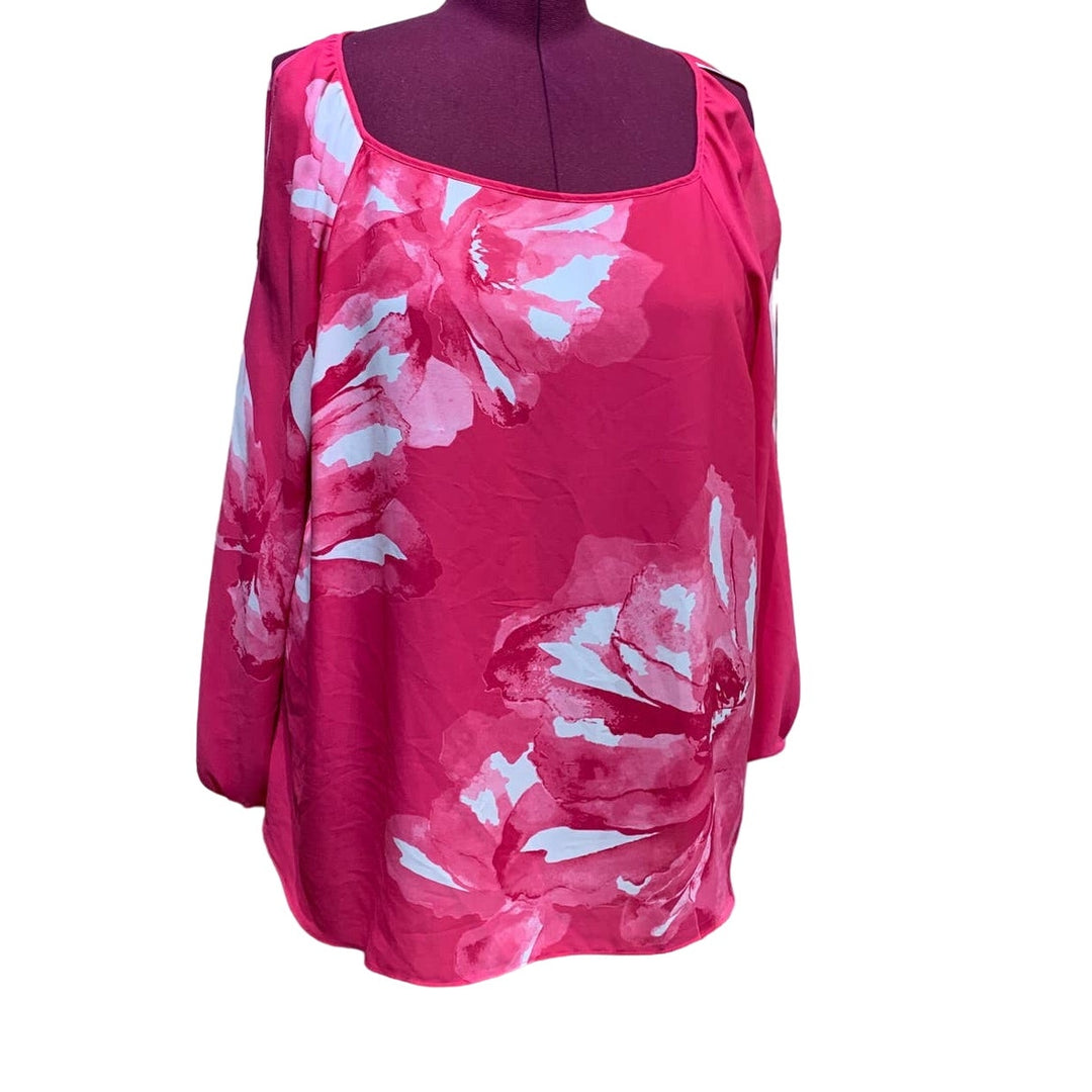 INC Woman 3X Cold Shoulder Long Sleeve Floral Flowy 100% Polyester Blouse Top