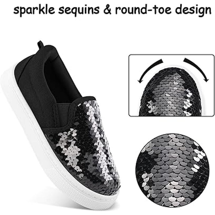 K KomForme Toddler Girls Size 8 Black Slip On Sneaker Sequin Canvas Shoes