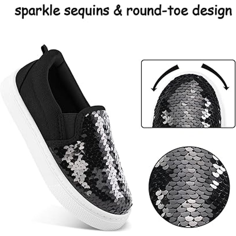 K KomForme Toddler Girls Size 8 Black Slip On Sneaker Sequin Canvas Shoes