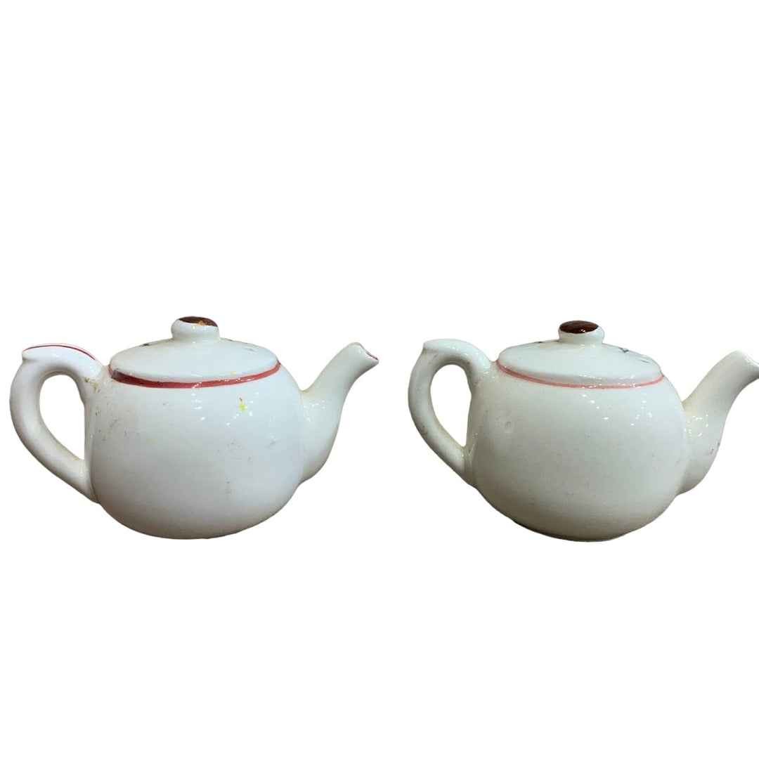 Vintage Japan Ceramic Red Yellow Floral Teapot Shaped Salt Pepper Shaker Set