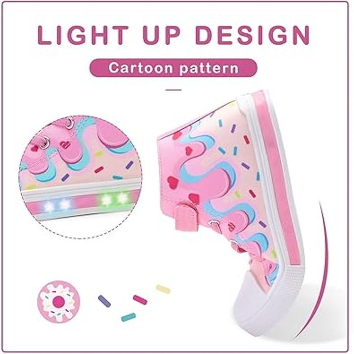 Euxterpa Girls 11 Pink Sprinkles Hook Loop High Top Elastic Lace Light Up Shoes