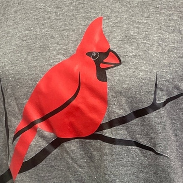 New Hand Printed Womens Small Red Cardinal Bird 3/4 Sleeve Cotton Blend Tee