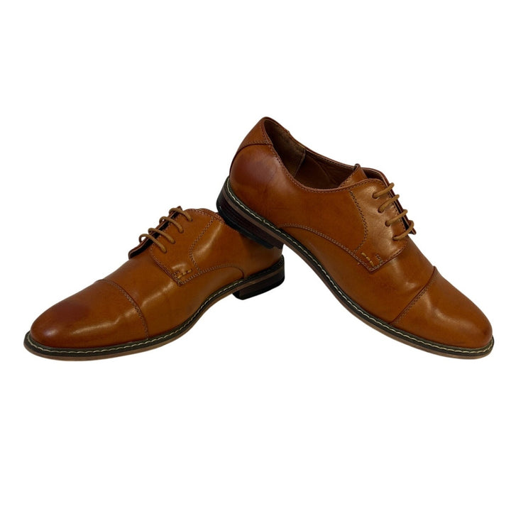 Vostey Mens Size 9.5 Chestnut Brown Oxford Lace Up Closed Round Toe Dress Shoes