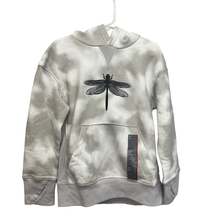New Upcycled Hand Printed Kids XS 4/5 Dragonfly Sweatshirt Hoodie w Thumb Holes