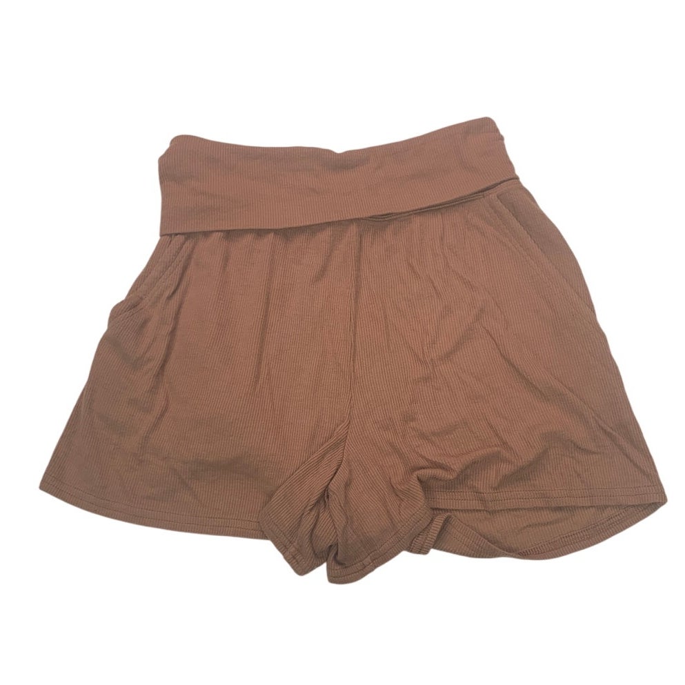New Aerie Womens Small Foldover Waist Stretchy Ribbed Brown Shorts