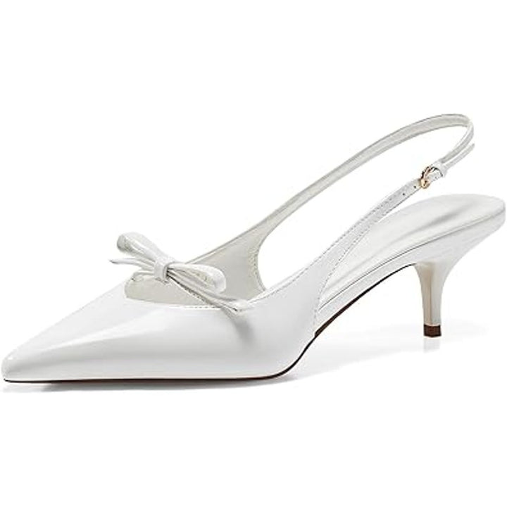 Coutgo Womens Size 8.5 White Bow Slingback 2" Kitten Heels Pointed Toe Shoes
