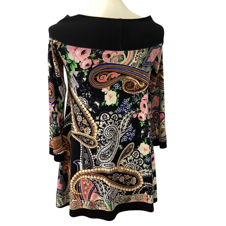 Evo Vorri Womens Medium Long Sleeve Off Shoulder Floral Paisley Short Mod Dress