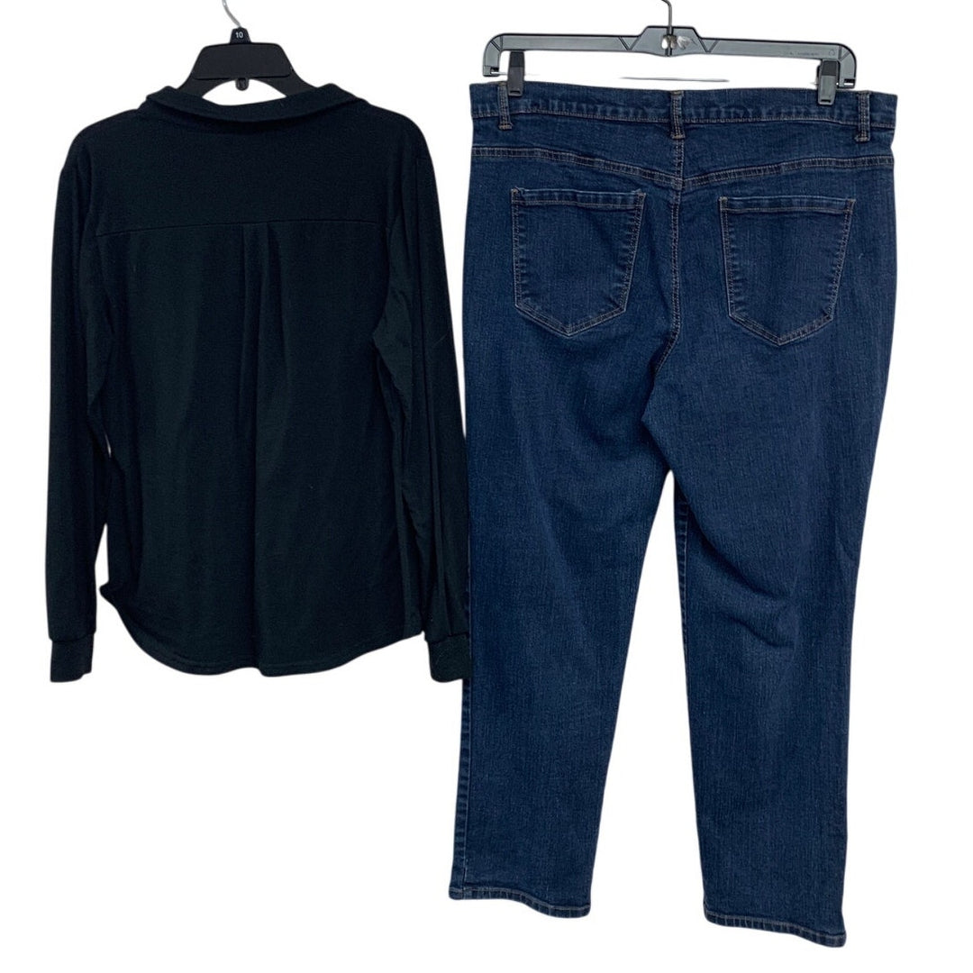 Gloria Vanderbilt Womens Large 16W Long Sleeve Collared Shirt Denim Blue Jeans