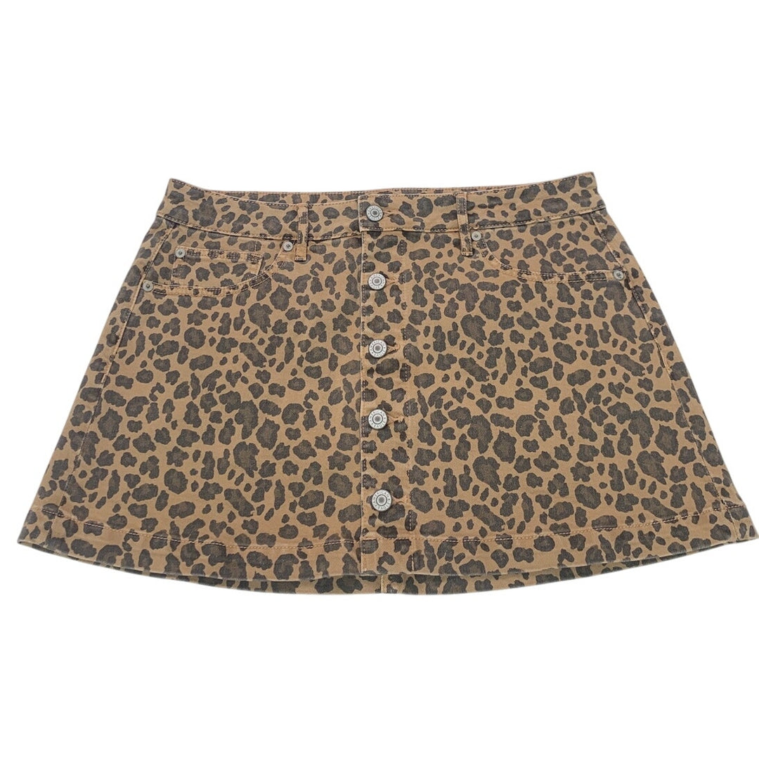 New American Eagle Womens Medium Leopard Button-Up A Line Low Rise Denim Skirt