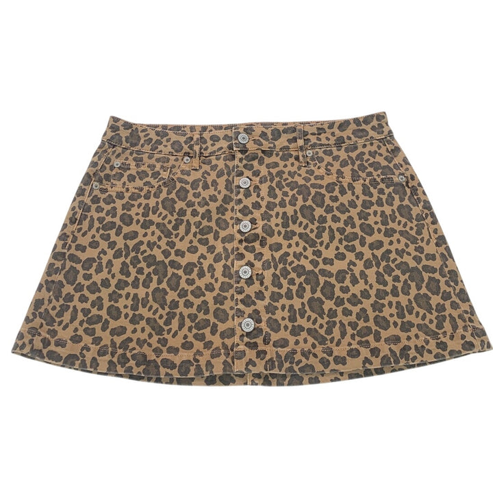 New American Eagle Womens Medium Leopard Button-Up A Line Low Rise Denim Skirt