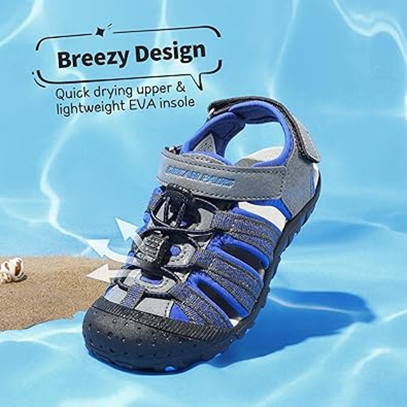 Dream Pairs Boy Size 2 Blue Gray Hook Loop Close Toe Athletic Sport Sandal Shoes
