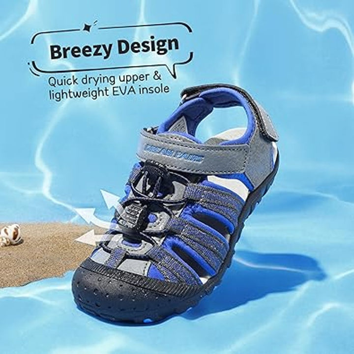 Dream Pairs Boy Size 2 Blue Gray Hook Loop Close Toe Athletic Sport Sandal Shoes