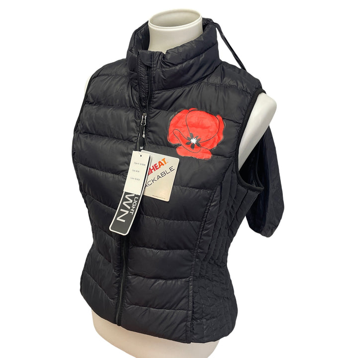 New Hand Printed Upcycled Womens Medium Poppy Flower Weatherproof Puffer Vest
