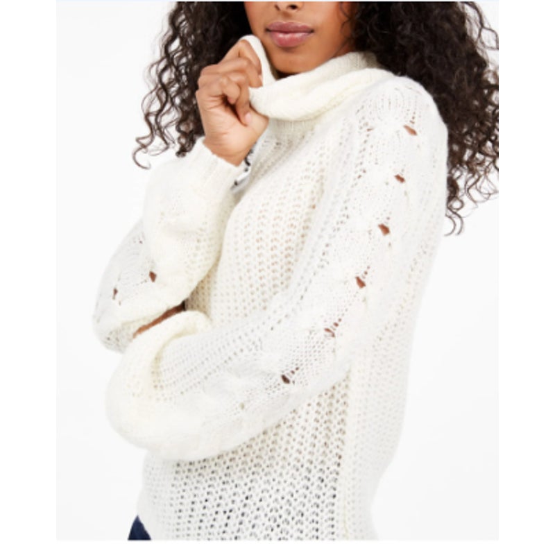 NWT New Planet Gold Womens Medium Cowl Neck Long Sleeve Cozy Cables Knit Sweater
