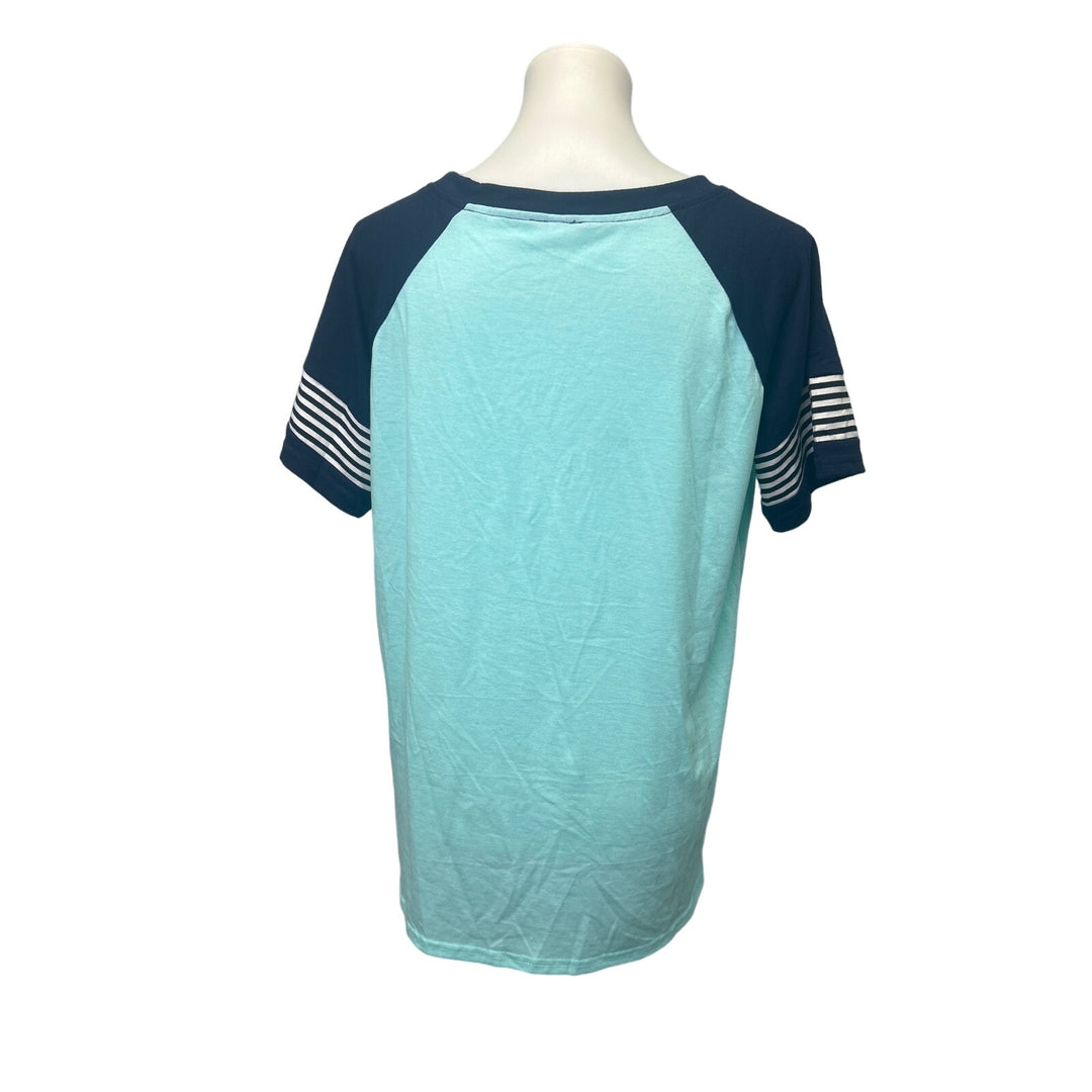 Lot of 2 Womens Large Short Sleeve Polyester Rayon Blend Crew Neck Tee Shirts
