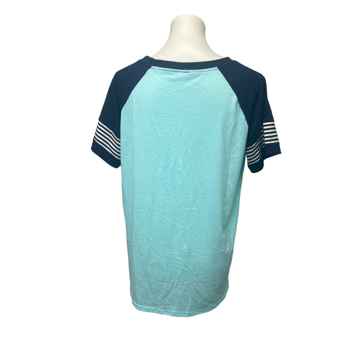 Lot of 2 Womens Large Short Sleeve Polyester Rayon Blend Crew Neck Tee Shirts