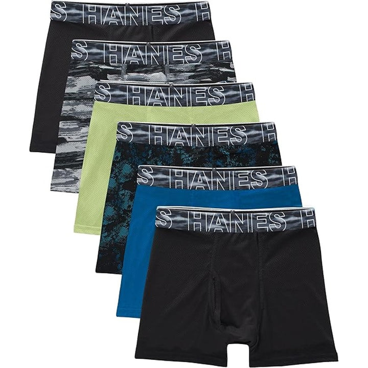 New 6 Pack Hanes Boys Large Breathable Mesh Fabric Boxer Brief Underwear
