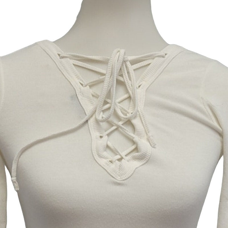 Passion Womens XS Viscose Spandex Lace Up Front 3/4 Sleeve Blouse