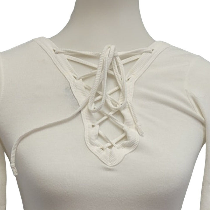 Passion Womens XS Viscose Spandex Lace Up Front 3/4 Sleeve Blouse