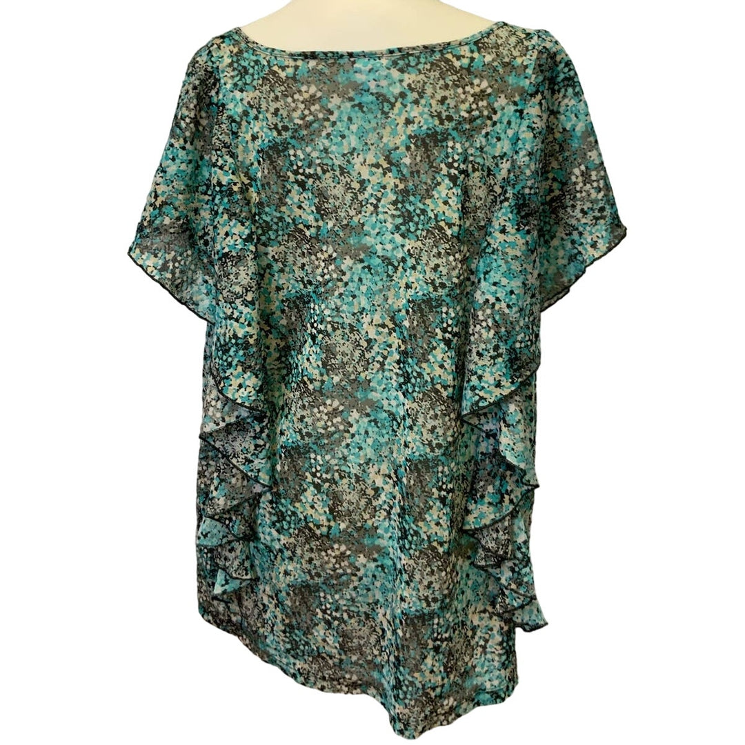 Motherhood Maternity 1X Short Sleeve Scoop Neck Flowy Ruffled Sides Blouse Top