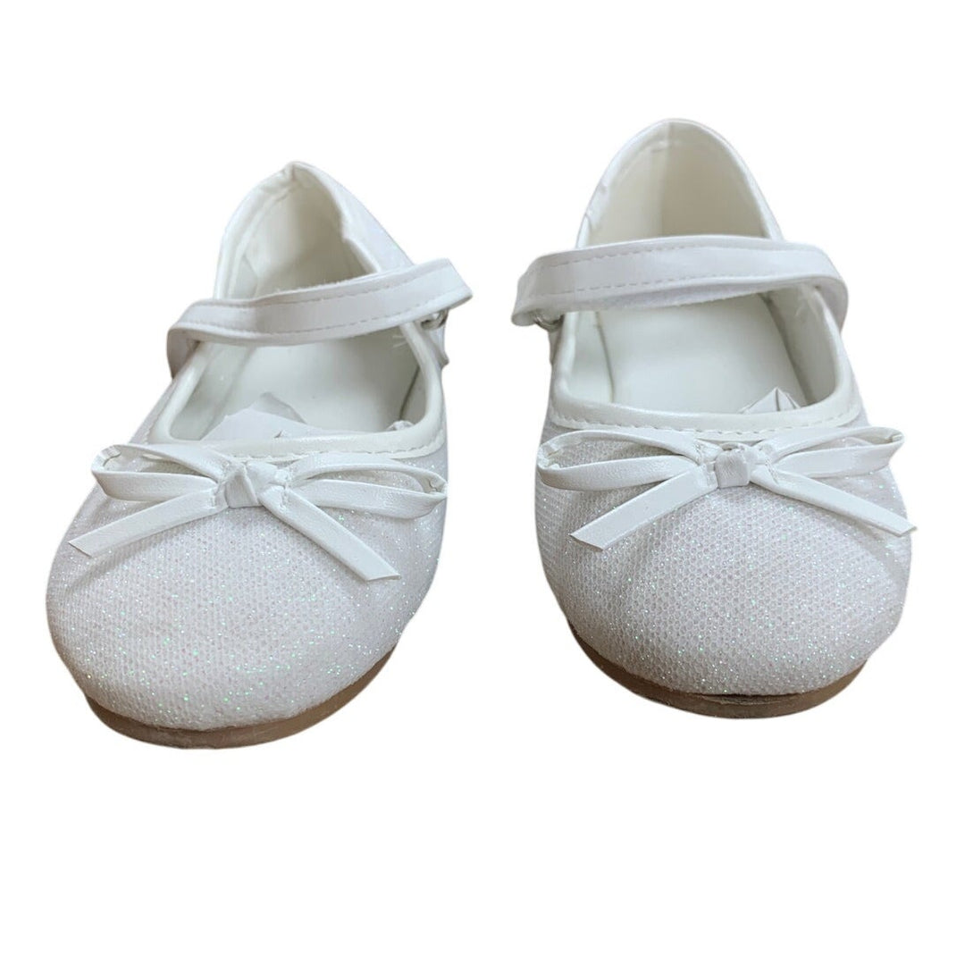 Ginfive Toddler Girls Size 8 White Glitter Bow Hook Loop Mary Jane Dress Shoes