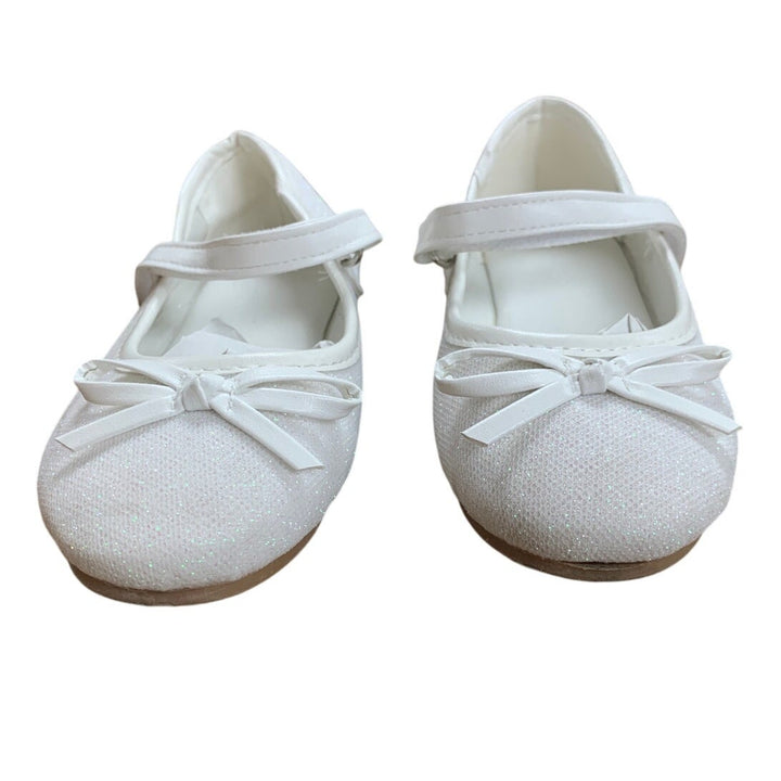 Ginfive Toddler Girls Size 8 White Glitter Bow Hook Loop Mary Jane Dress Shoes