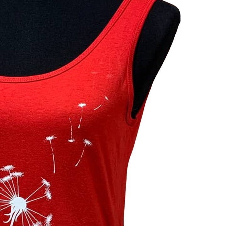 Hand Printed Upcycled Womens Medium Dandelion Sleeveless Tank Top W Necklace