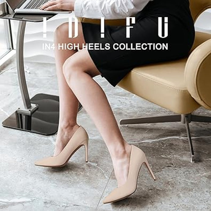 New Idifu Womens Size 6.5 Tan 4" Heel Pointy Closed Toe Slide On Pumps Shoes