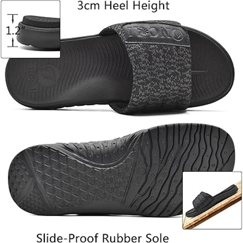 Oncai Mens 11 Black Gray Hook Loop Adjustable Strap Cushioned Slide On Sandals