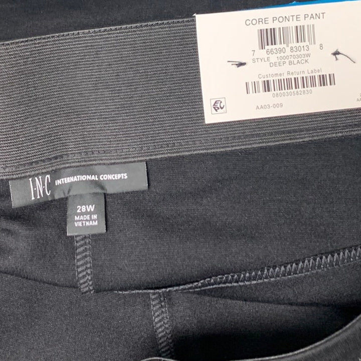 New INC Womens Plus Size 28W High Rise Pull-On Straight-Leg Black Ponte Pants