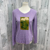 Hand Printed Upcycled Womens Medium Vintage Book Page Flower Long Sleeve Tee